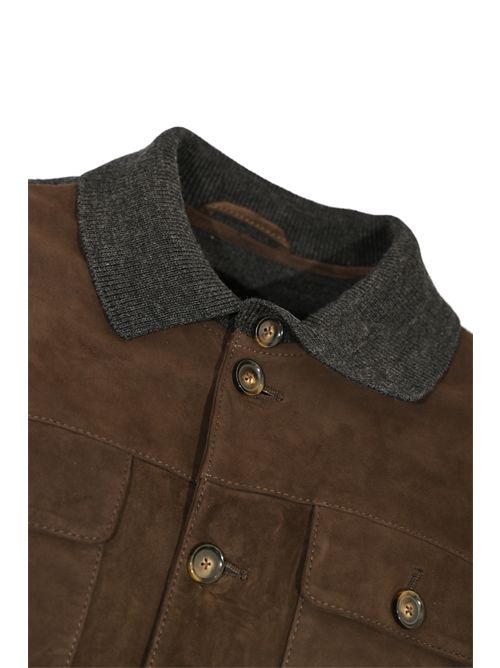 Giubbotto Time Square in pelle scamosciata e maglia Moka Antracite LEATHER AUTHORITY | TIME SQUARE KNIT612